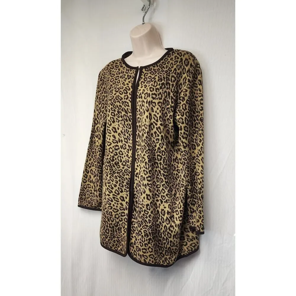 Nina Leonard Leopard Animal Print Matching Scarf Long Sleeve Cardigan Sweater M - Picture 3 of 11